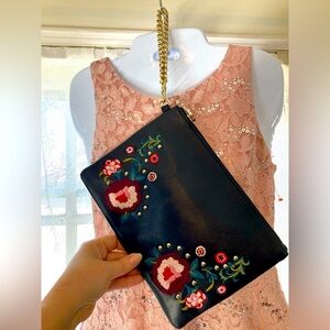 Express Floral Embroidered Black Clutch Excellent condition!